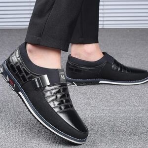 Cosidran Men's Fashion M Black White Faux Leather Comfort Loafer Size 47/12.5 US